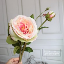 3頭含笑玫瑰高檔外貿仿真花絹花假花批發裝飾軟裝花材