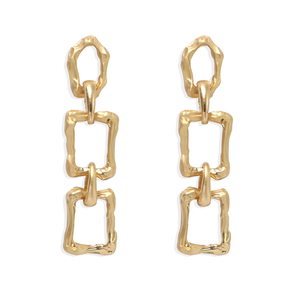 Concave-convex Gold Geometric Round Square Alloy Generous Fashion Earrings Wholesale display picture 7