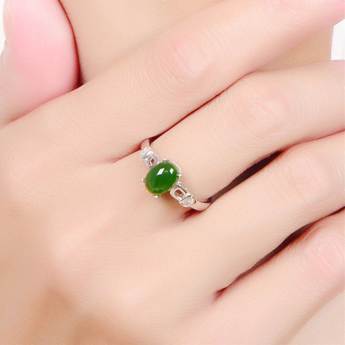 Cross-border hot-selling four-prong emerald ring, platinum-plated chrysoprase live diamond ring, cross-border emerald ring wholesale