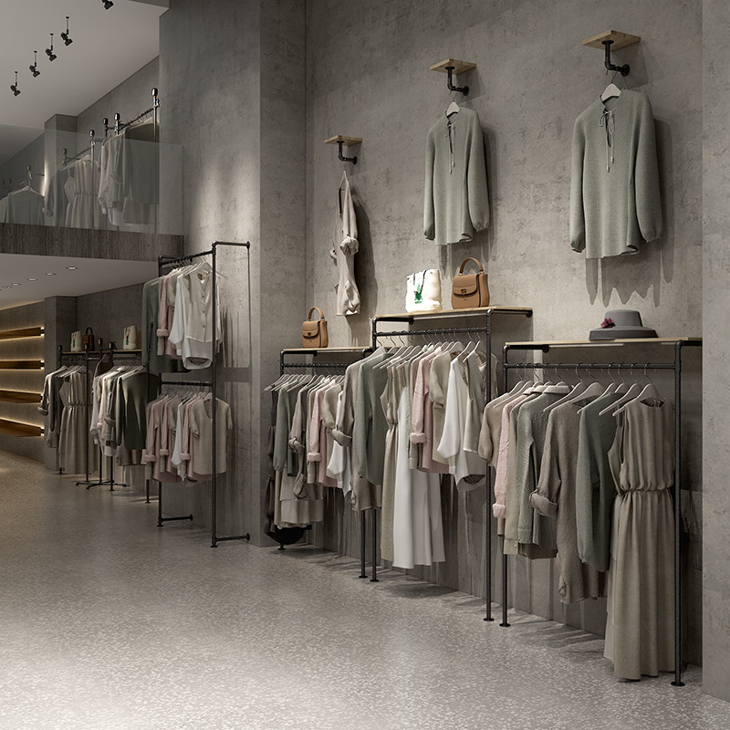 复古工业风服装店落地靠墙衣服展示架壁挂水管立柱挂衣杆批发现货