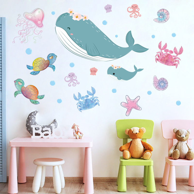 海洋鲸鱼背景墙布景创意个性墙贴纸宿舍寝室改造装饰卧室墙壁贴画