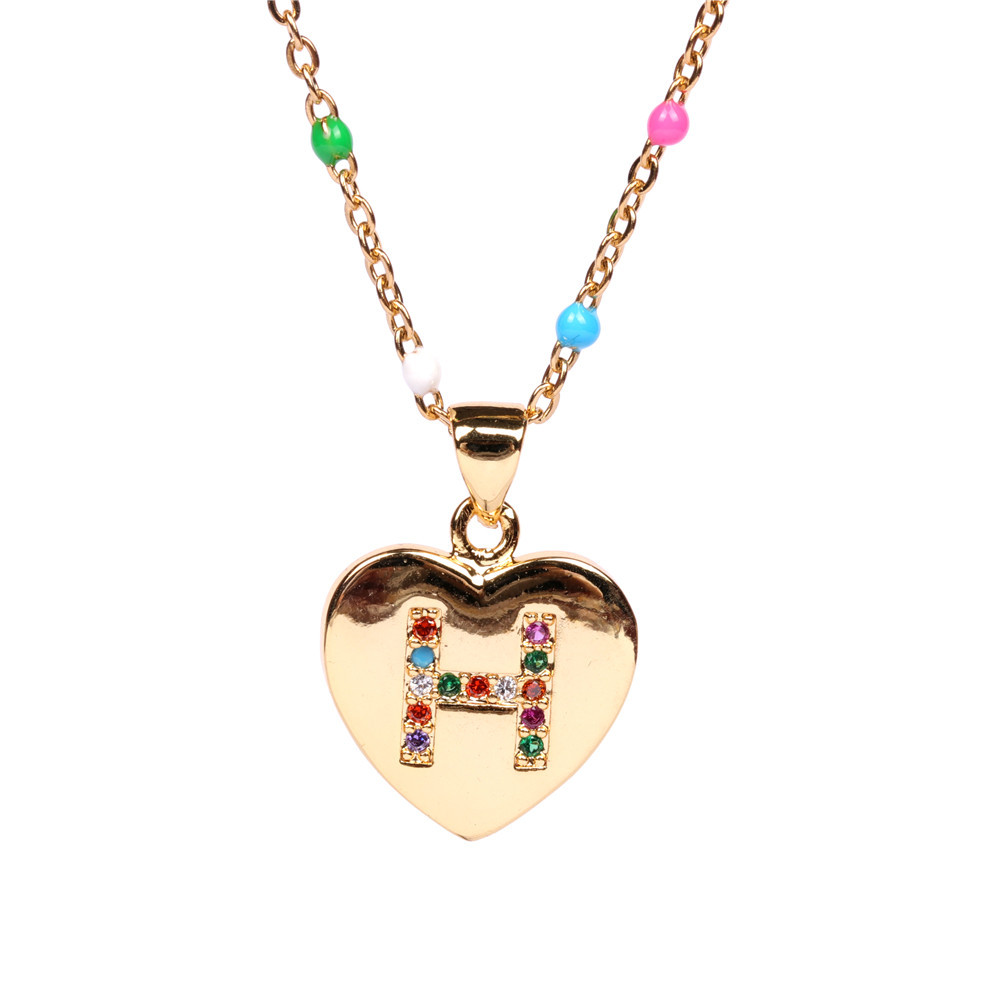 26 letters colorful zircon heart-shaped pendant necklace wholesale