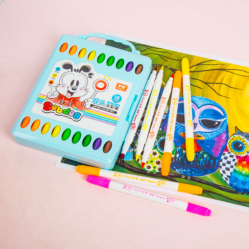 Zhongcai 218 de doble cabeza de acuarela pluma suave pluma de color pluma + gancho pluma Multi-propósito niños materiales de pintura