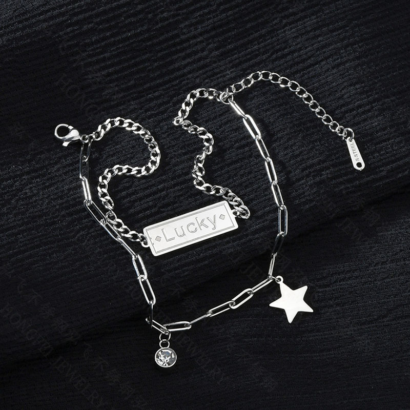 Korean Five-pointed Star Double-layer Tassel Chain Lucky Diamond Stainless Steel Bracelet display picture 3