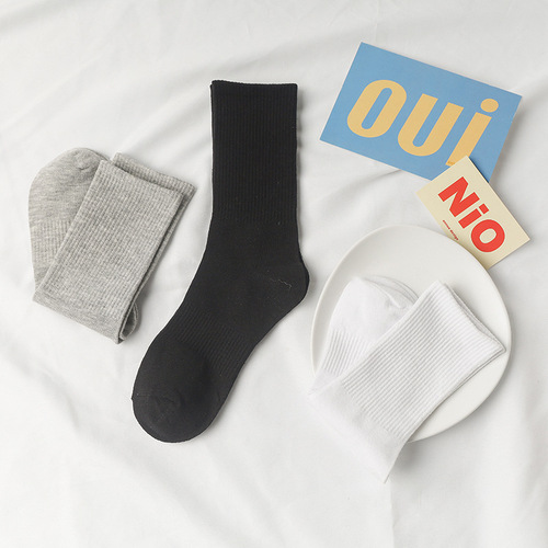 Spring New Cotton Socks Women's Thin JK High Elastic Plain Black White Gray Simple Medium Long Socks For Men Dropshipping