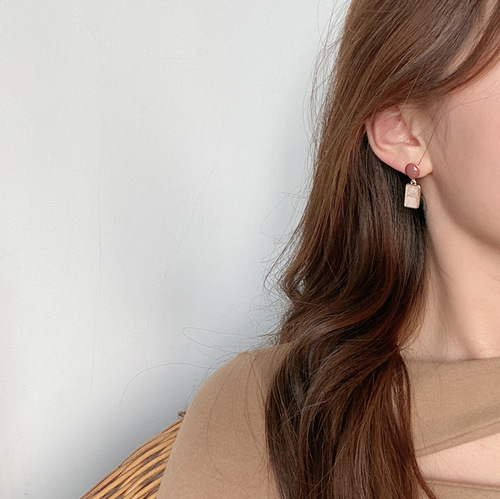 S925 Silver Needle Retro Hong Kong Style Earrings Simple Geometric Design Drop Oil Contrast Color Short Earrings 1163
