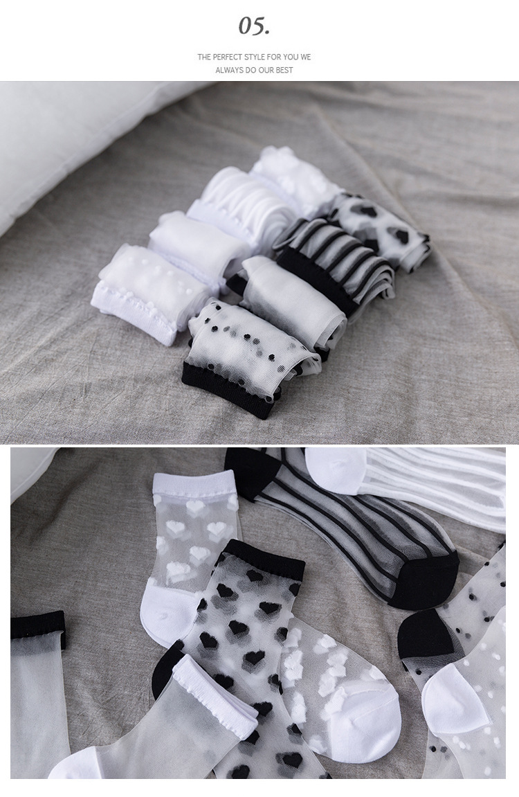 retro polka dot love vertical strips glass silk card silk socks womens tube socks wholesalepicture6