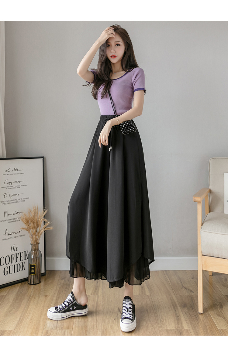 Pleated Chiffon Wide-Leg Slim High Waist Pants NSFYF56256