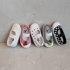 Korean girls square mouth shoes cherry polka dot canvas shoes baby toddler shoes kindergarten l six small white shoes