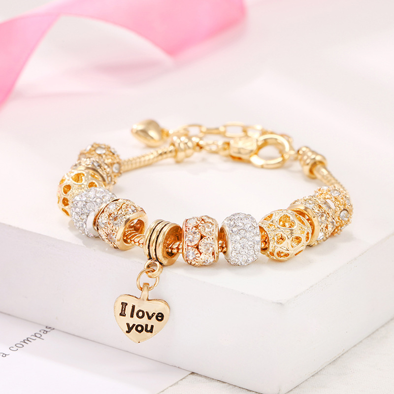 Retro Letter Heart Shape Alloy Soft Clay Copper Inlay Artificial Gemstones Women's Bracelets display picture 2