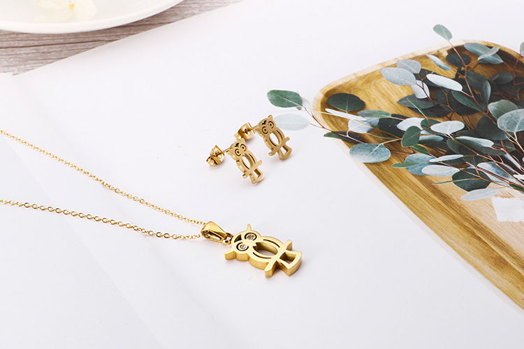 Womenu0027s Creative Hollow Owl Necklace Stainless Steel Earrings Necklace Set AliExpress Foreign Tr