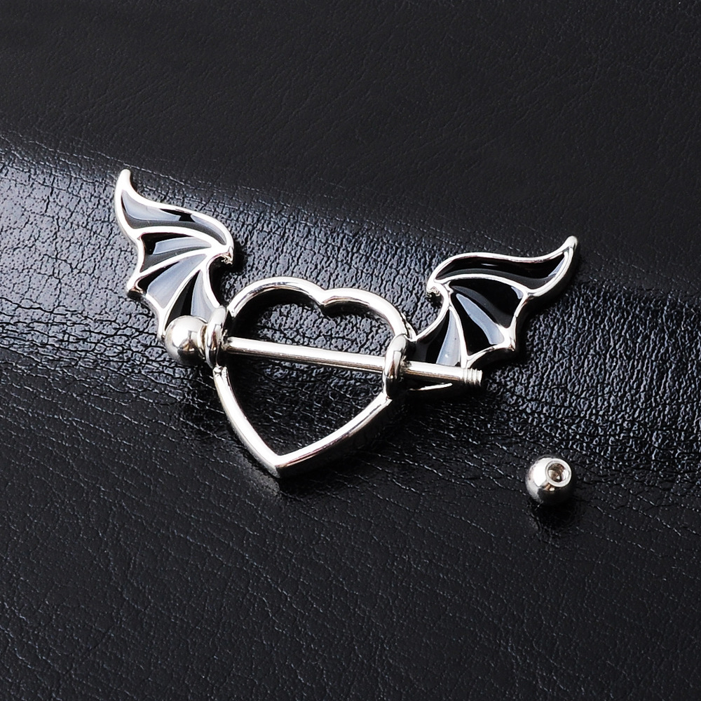 Fashion Piercing Jewelry Heart-shaped Wings Titanium Steel Breast Ring display picture 2