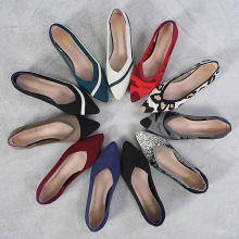 外贸春夏款王妃同款针织飞线编织女鞋尖头平底单鞋软底蛋卷鞋时尚