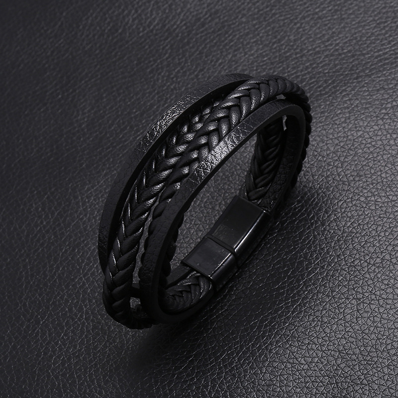 Hot-selling multi-layer simple woven menu0027s leather new magnet buckle leather bracelet nihaojewel