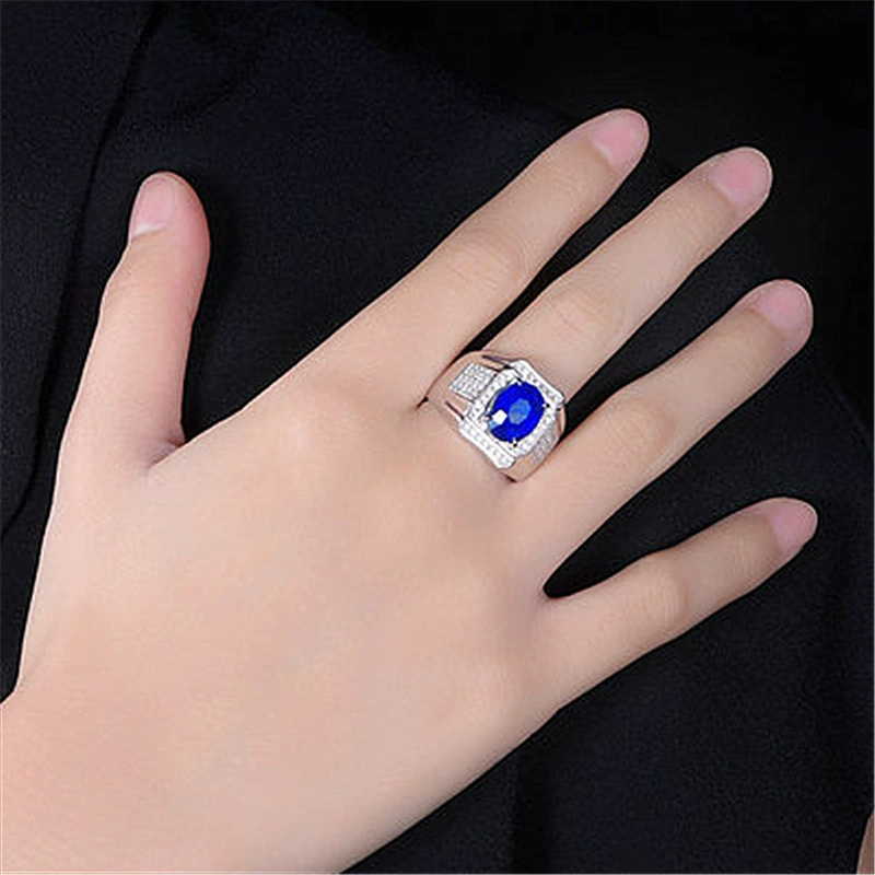 Sapphire diamond, ring with stone, platinum stone inlay, 18 carat white gold, diamond encrusted
