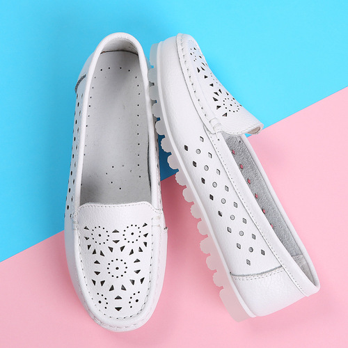24 Nurse Shoes Summer Open-Mouth Breathable Hole Shoes Soft Flat Non-Slip Hospital Nurse White Shoes for Women, Dropshipping One Piece