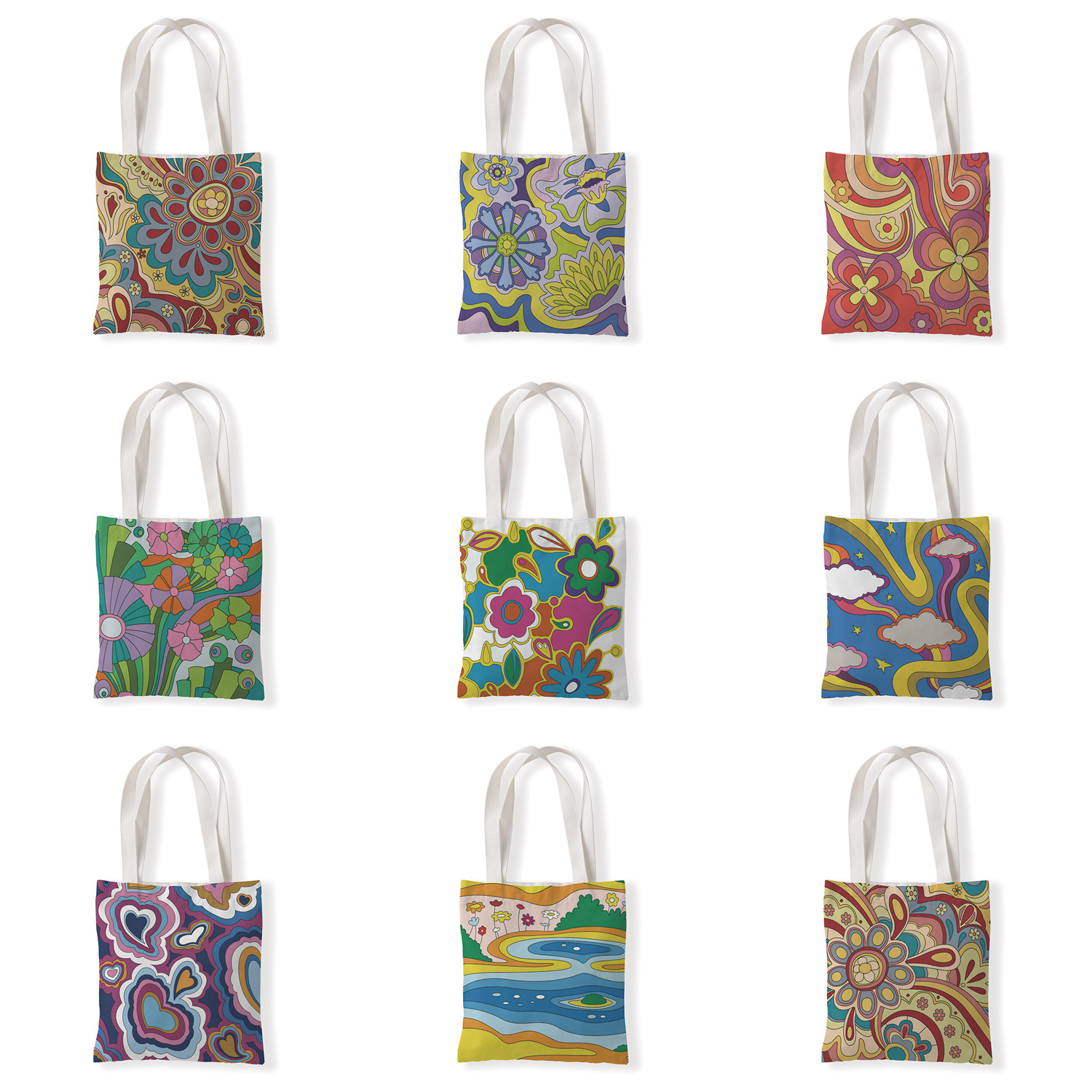 几何花朵印花义乌帆布袋休闲单肩袋手拎来图定制零钱袋环保购物袋