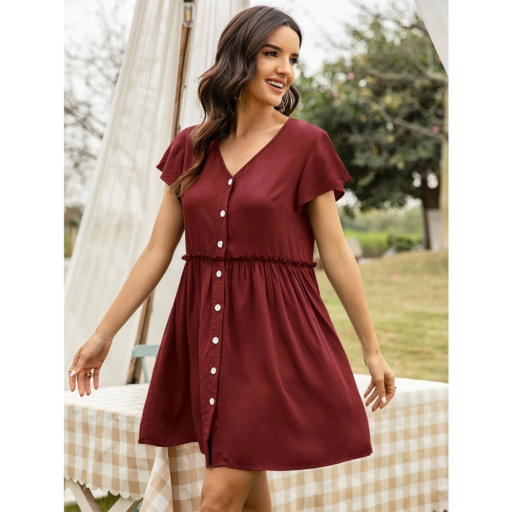 V-neck single-breasted short-sleeved dress  NSSA48720