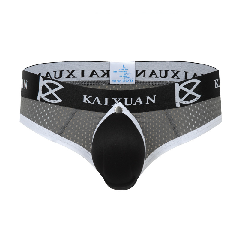 男士丁字裤U凸罩杯显大冰丝透气网孔单丁裤男同志内裤t裤低腰显大