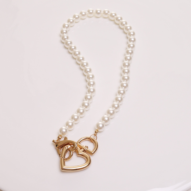 heart lobster clasp pearl clavicle chain