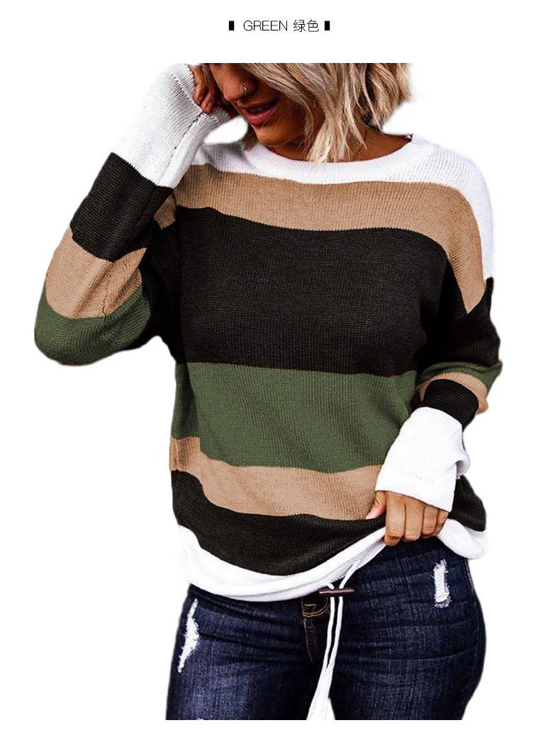  fashion hit color long-sleeved round neck pullover knitted sweater NSSI2346