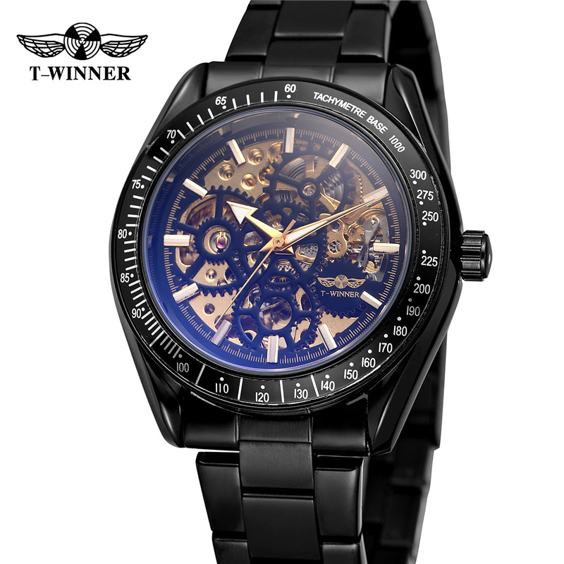 Venta caliente winner8152 hombres casual reloj mecánico automático hueco reloj mecánico correa de acero reloj de los hombres