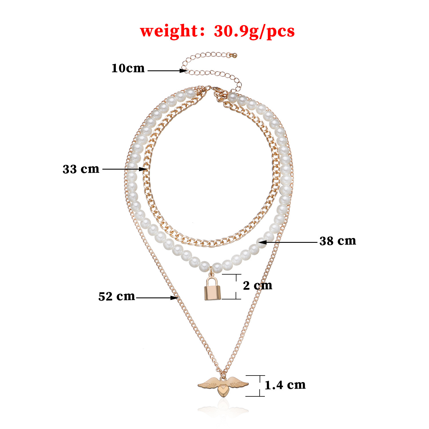 Alloy Lock-shaped Angel Heart-shaped Pendant Pearl Necklace display picture 1