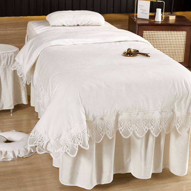 美容床罩四件套水晶绒牛奶绒加厚保暖床裙按摩理疗珊瑚绒床罩