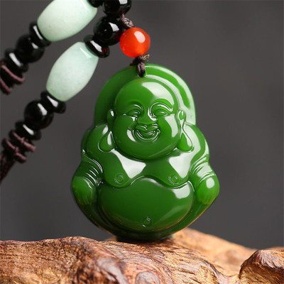 仿和田玉碧玉绿色白玉弥勒佛女款外蒙料玉石吊坠批发|ms