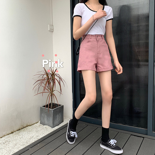 Hong Kong style cotton-containing high-waist slim denim shorts for women summer foreign trade retro Internet celebrity wide-leg casual pants hot pants for women