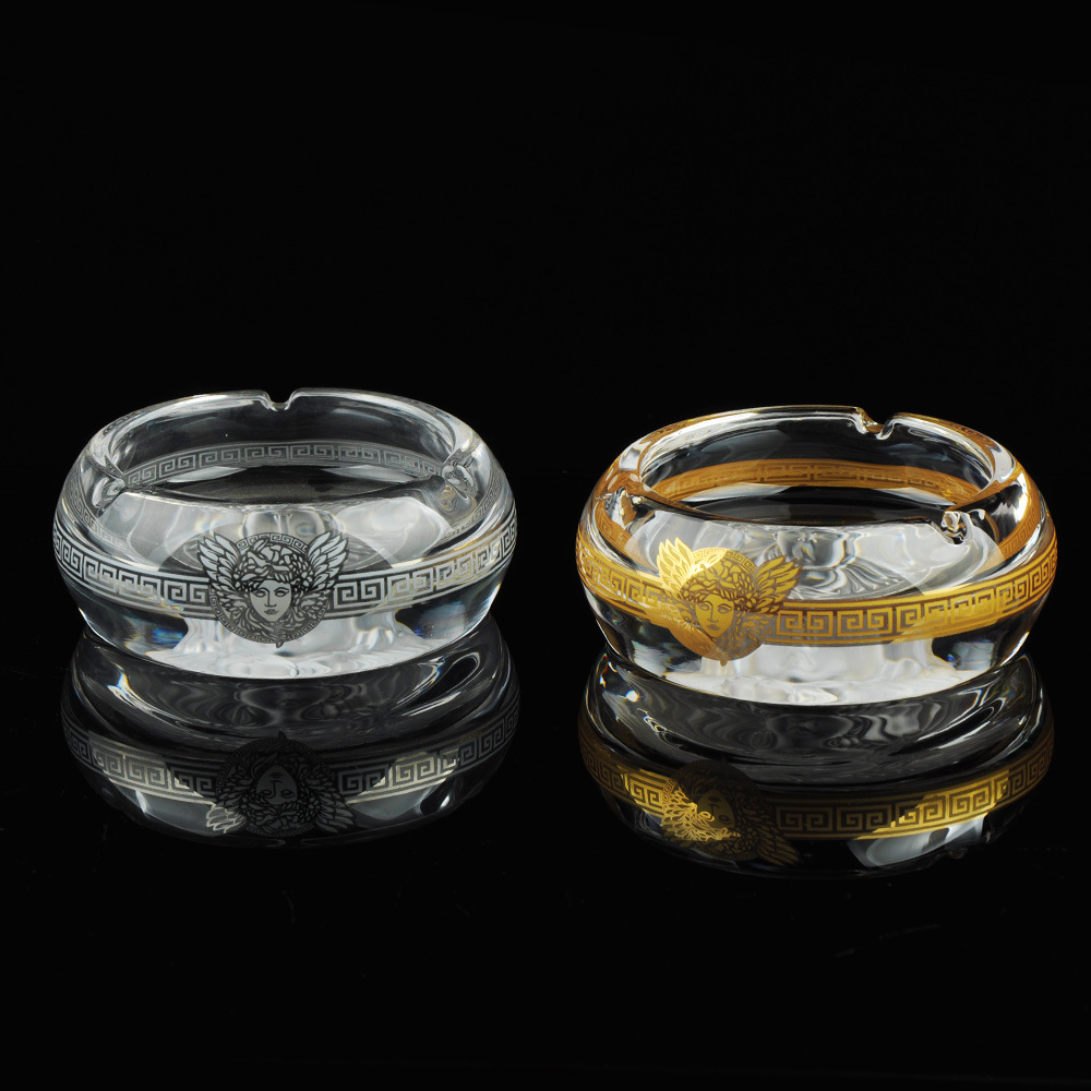 真金贴花烟灰缸家用客厅烟灰缸雪茄烟碟个性潮流美杜莎烟灰缸礼品