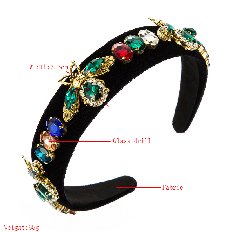 Alloy Bee Diamond-studded Gold Velvet Headband display picture 1