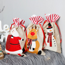 跨境現貨 圣誕裝飾用品 麻布立體繡手提袋兒童禮物袋糖果袋收納袋