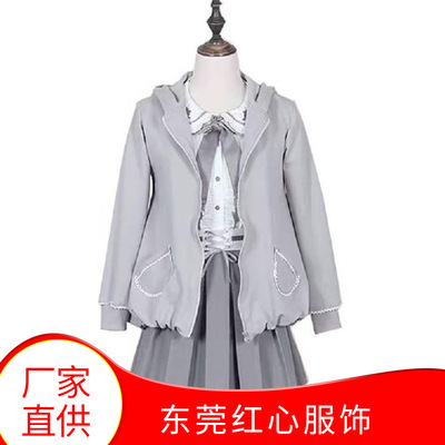 2021秋冬都市休闲甜美高腰灰色拉链衫加时尚尾巴韩版套装3件套