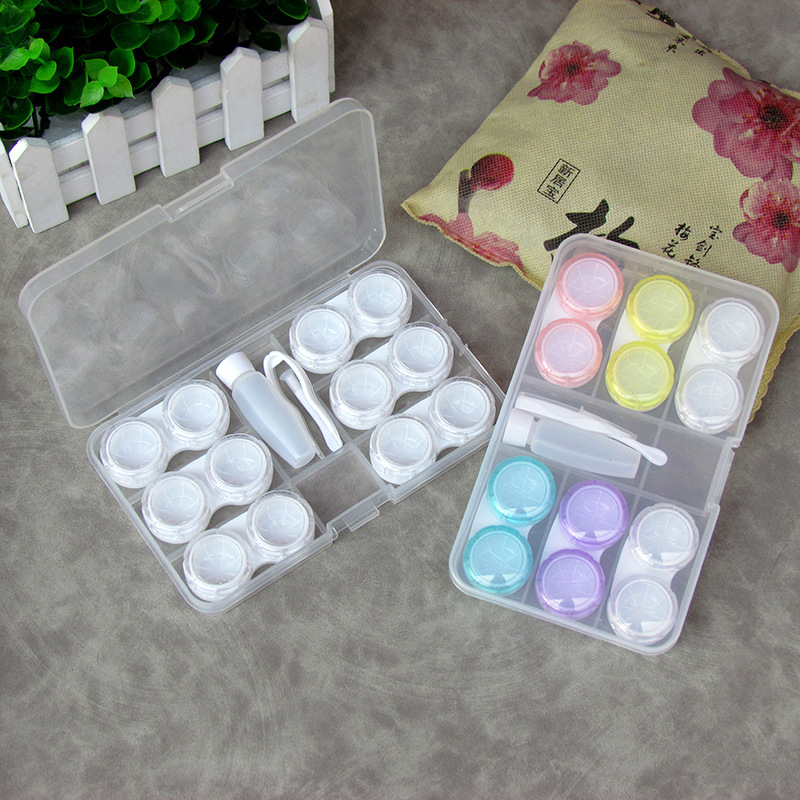 Multi-pair contact lens box transparent beauty pupil box color double box 6 pairs of companion box