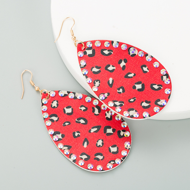 Drop-shaped Double-sided Leather Diamond Earrings display picture 7