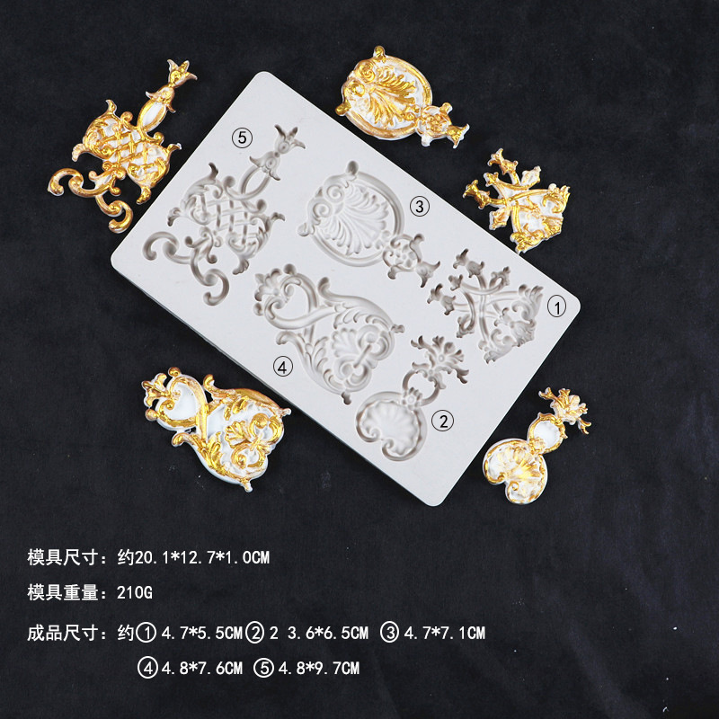 Corte de estilo europeo fondant pastel molde insignia patrón en relieve molde de silicona ritmo seco chocolate molde decorativo