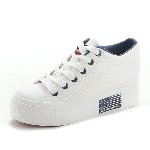 Spring and autumn new low-cut canvas shoes for women, Korean style student thick-soled platform shoes with increased height and versatile white shoes 6029