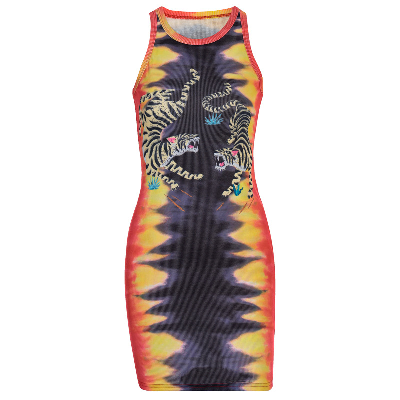 Tiger Print Sleeveless Dress NSLJ76110