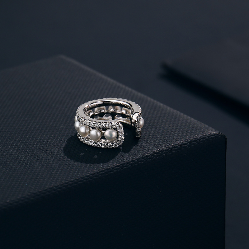 925银apm@ML单只珍珠耳夹 a家时尚纯银镶钻搭配珍珠耳饰一件代发|ru