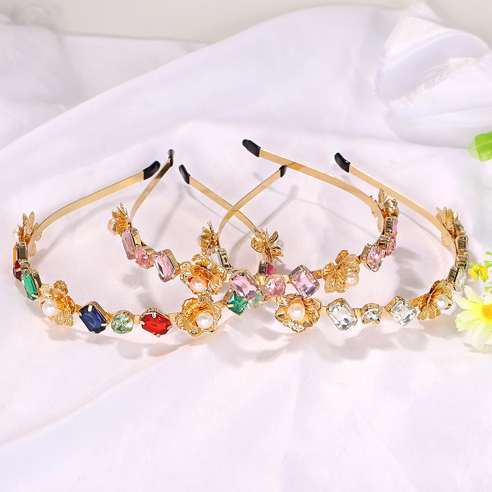 New Geometric Round Baguette Rose Flower  Headband Wholesale Nihaojewelry display picture 5