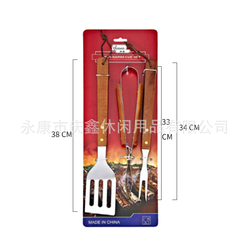 FUENTE fabricante de acero inoxidable barbacoa herramientas de tres piezas conjunto combinación traje de barbacoa al aire libre suministros