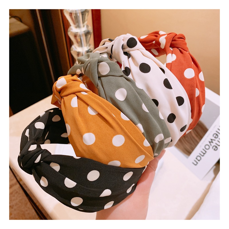 Dongdaemun Koreanische Version Kauf Retro Süße Creme Polka Dot Mitte Knick Doppels Chicht Bequeme All-match-haarband Haarkarte display picture 2