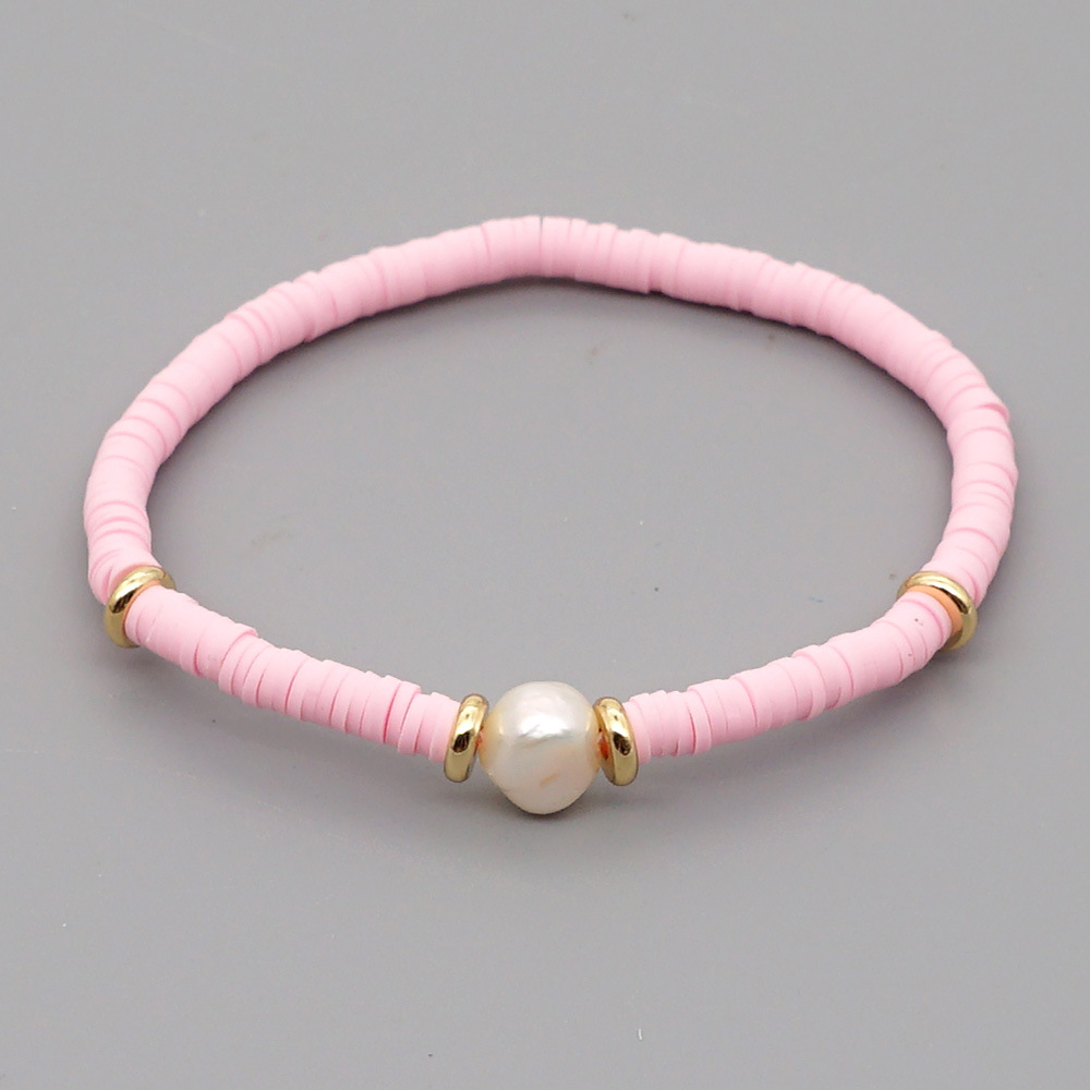 Fashion Bohemian Beach Style Natural Baroque Pearl Color Soft Ceramic Letter Bracelet For Women display picture 19