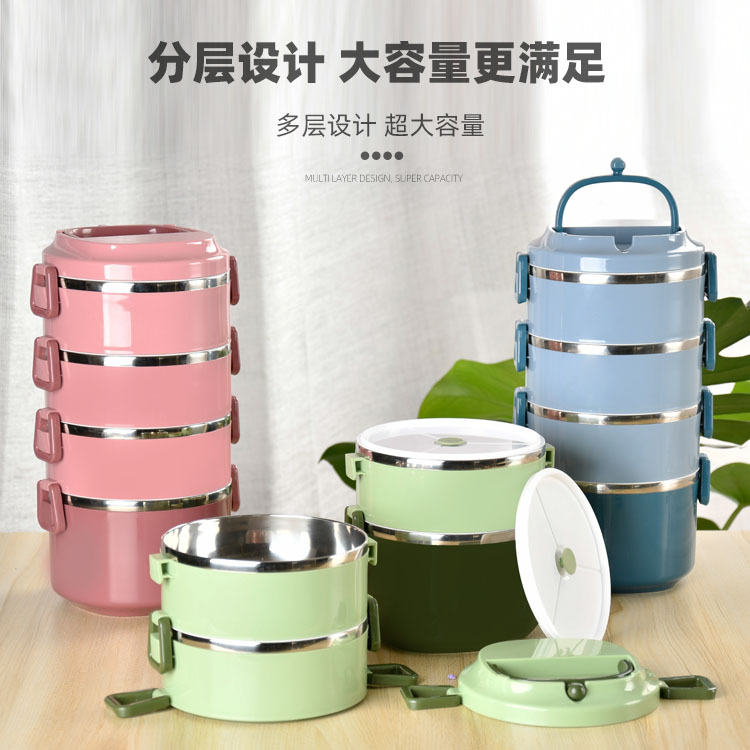 304 stainless steel insulated lunch box deepens spill-proof round bento box with inner lid multi-layer large capacity lunch box