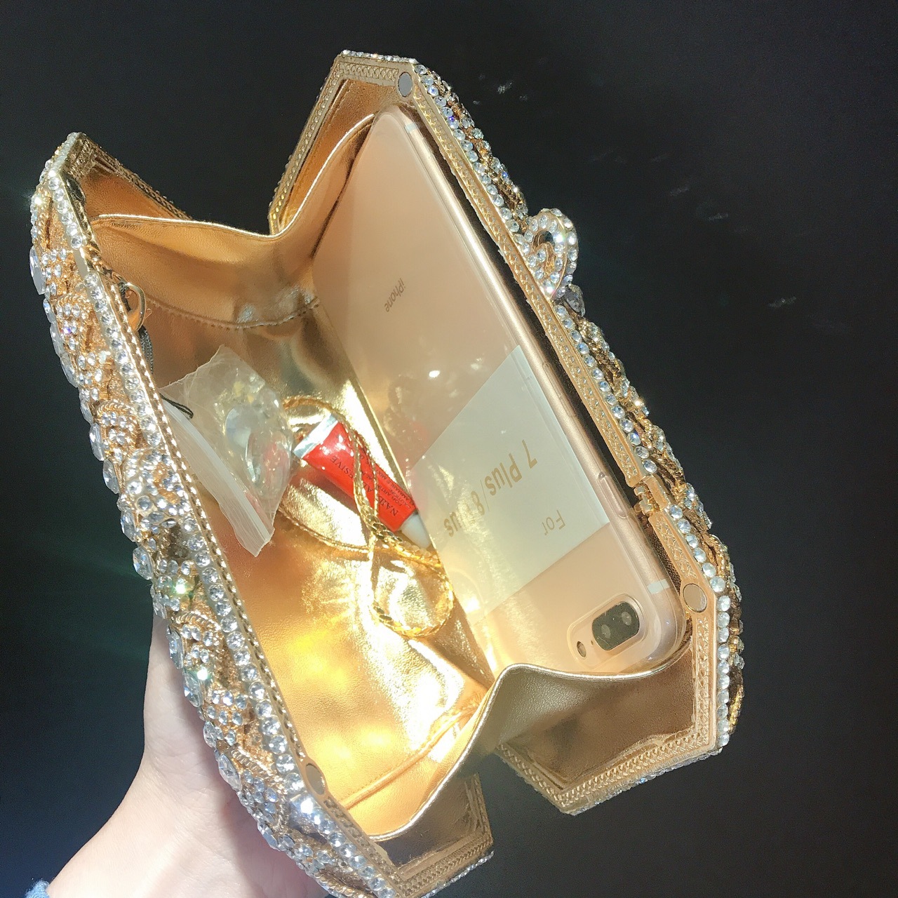 Túi clutch dạ tiệc hình vuông đính đá rhinestone phong cách Âu Mỹ — Màu Xanh Cỏ chi tiết 7