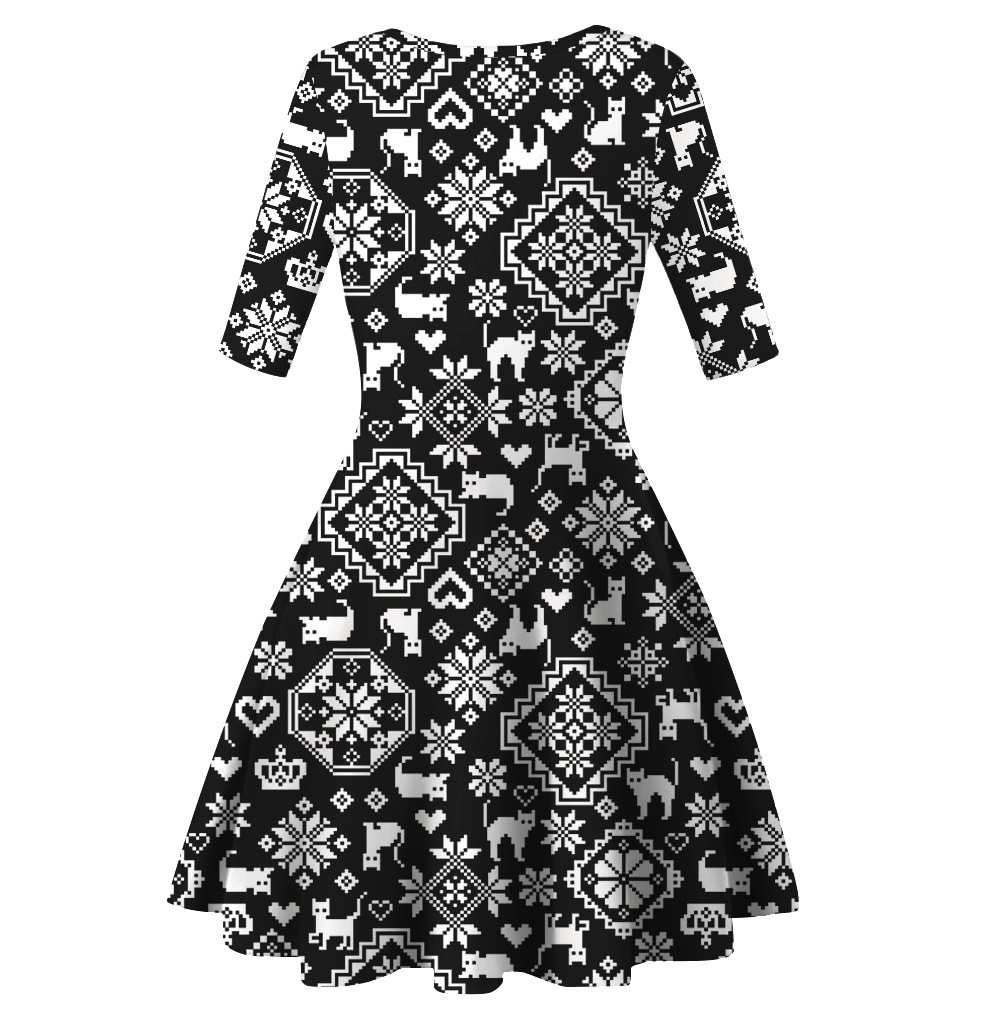 Women s Letter Digital Print Mid-Sleeve Round Neck Dress nihaostyles wholesale Christmas costumes NSMID78954