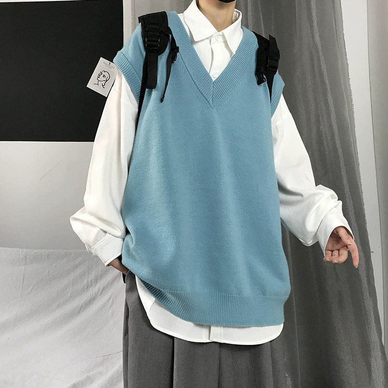 Мужской свитер с V-образным вырезом в гонконгском стиле Модный брендовый Однотонный свитер без рукавов новинка осень модный свитер куртка