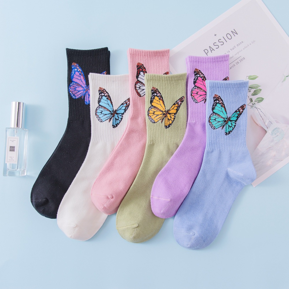 80g Weight Women's Japanese Style Butterfly Cotton Crew Socks A Pair