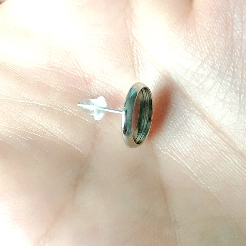 Time pearlescent gem bottom support white steel base disc ear studs ear pin 6-20mmDIY jewelry accessories